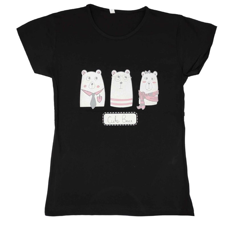 t shirt b0101 black 800x800 - تیشرت زنانه طرح سه خرس