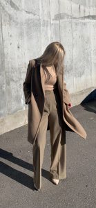 Long sleeves lapel neck woolen coat formal camel color spring overcoat classic timeless coat for women oversized loose fit coat 139x300 - استایل مینیمال چیست؟